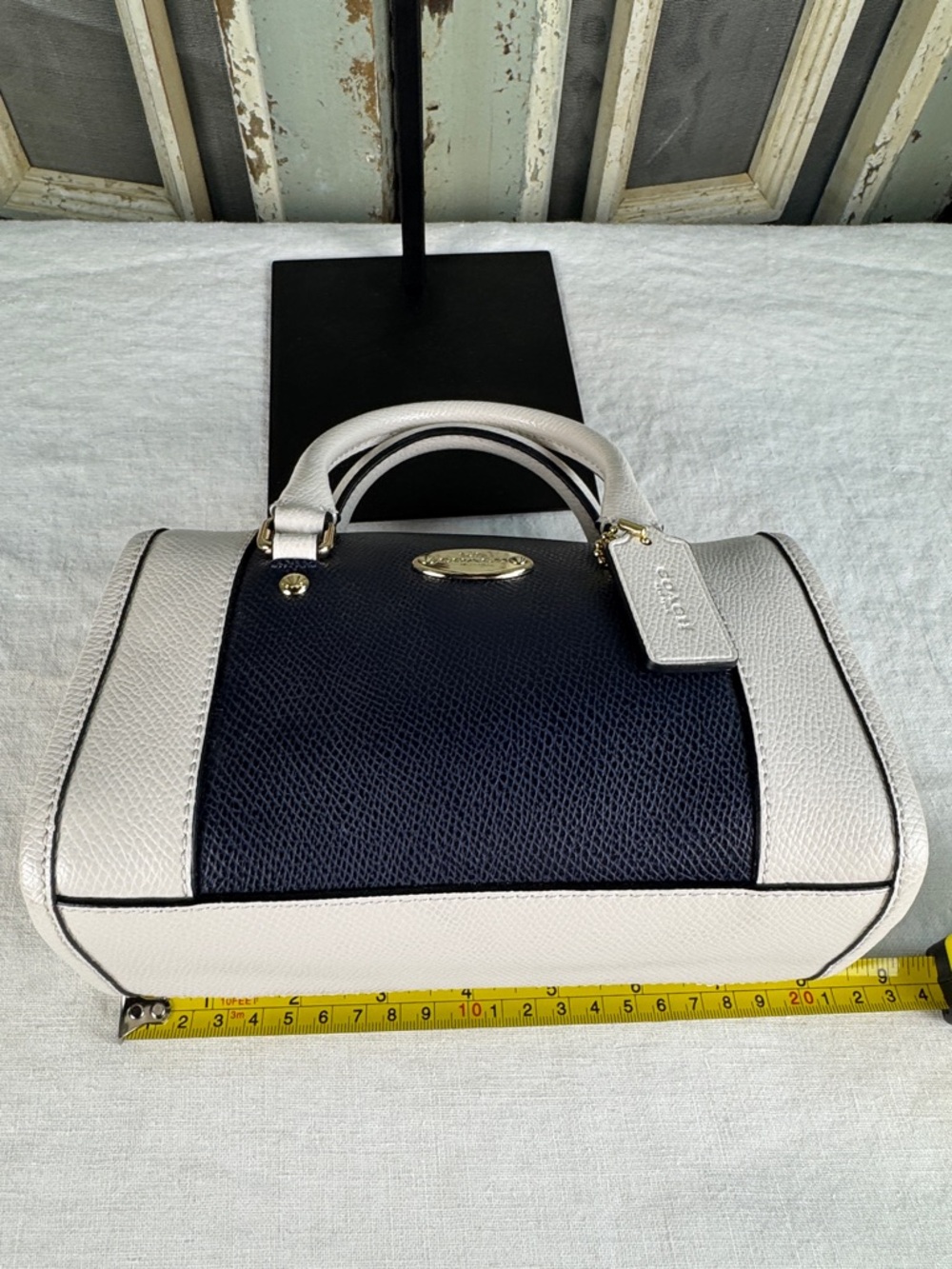 Coach Blue and Chalk Baby Bennett Pebbled Leather Mini Satchel F35533 - Picture 6 of 13
